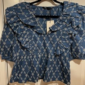 Beautiful Blue Peplum Ruffle Top